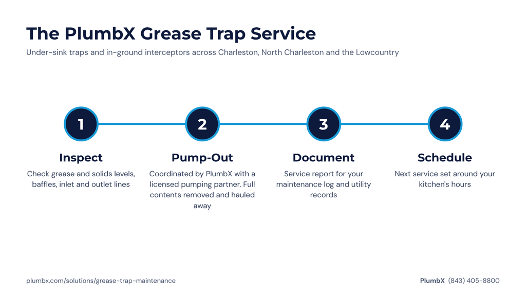Restaurant plumbing service Charleston grease trap maintenance process by PlumbX